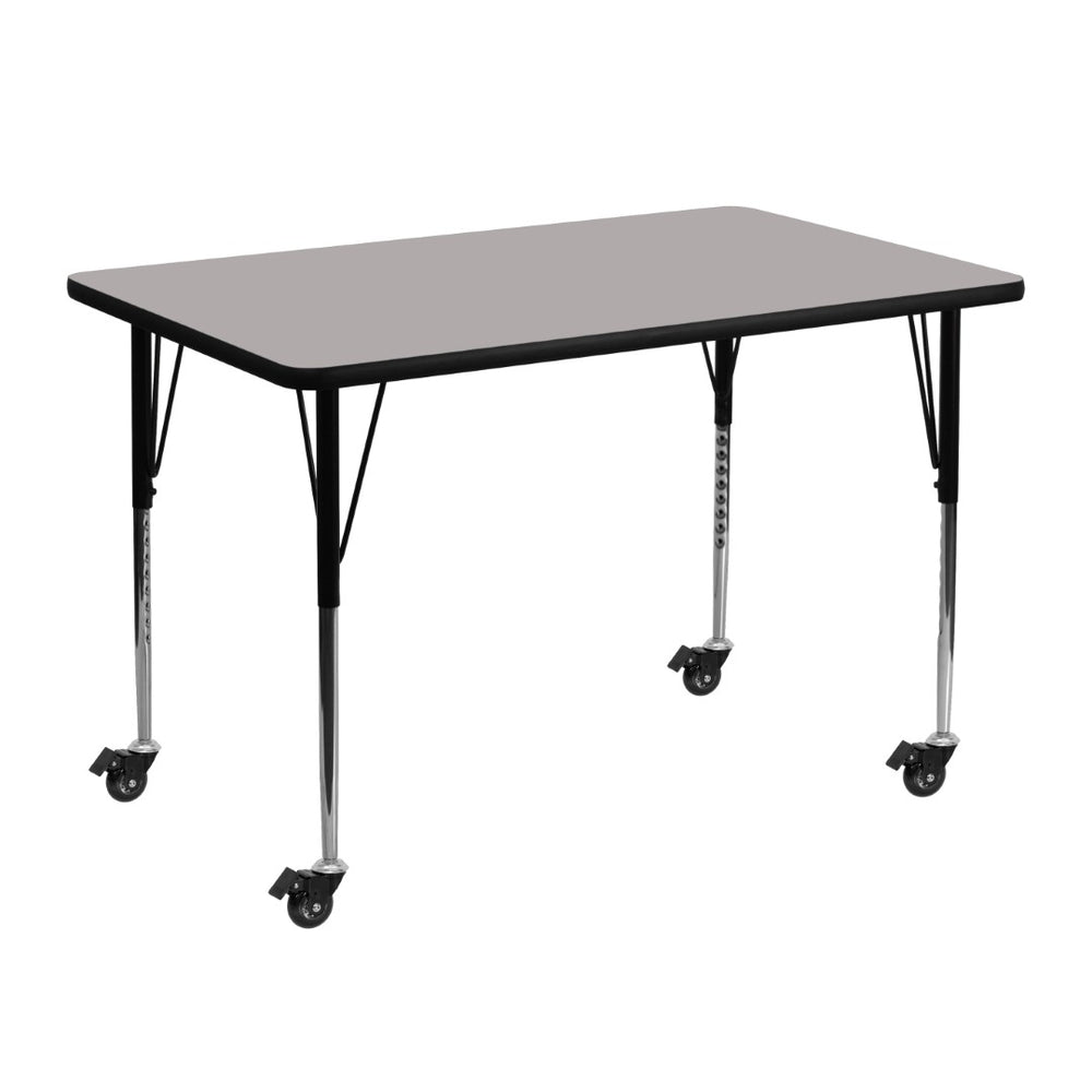 English Elm Wren Mobile Rectangular Activity Table with Height Adjustable Legs for Versatile Collaborative Use Gray 30"W x 48"L XU-A3048-REC-GY-H-A-CAS-GG