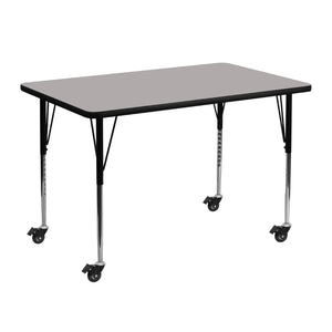 English Elm Wren Mobile Rectangular Activity Table with Height Adjustable Legs for Versatile Collaborative Use Gray 30"W x 48"L XU-A3048-REC-GY-H-A-CAS-GG