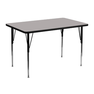 English Elm Wren Versatile Activity Table with Adjustable Height for Classrooms, Crafts, and Home Use Gray 30"W x 48"L XU-A3048-REC-GY-H-A-GG