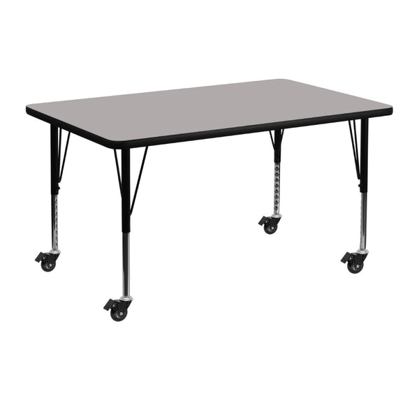 English Elm Wren Mobile Rectangular Activity Table for Early Learners - Height Adjustable & Easy to Clean Workspace Gray 30"W x 48"L XU-A3048-REC-GY-H-P-CAS-GG