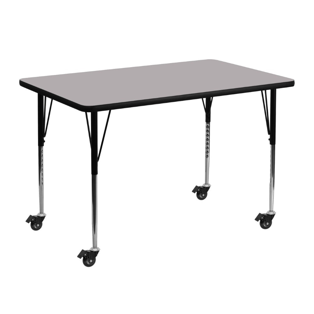 English Elm Wren Mobile Rectangular Activity Table with Adjustable Legs for Classrooms and Collaborative Workspaces Gray 30"W x 48"L XU-A3048-REC-GY-T-A-CAS-GG