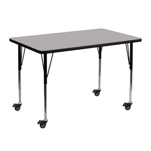 English Elm Wren Mobile Rectangular Activity Table with Adjustable Legs for Classrooms and Collaborative Workspaces Gray 30"W x 48"L XU-A3048-REC-GY-T-A-CAS-GG