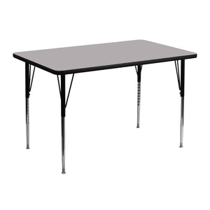English Elm Wren Versatile Rectangular Thermal Laminate Activity Table with Adjustable Height for Any Space Gray 30"W x 48"L XU-A3048-REC-GY-T-A-GG