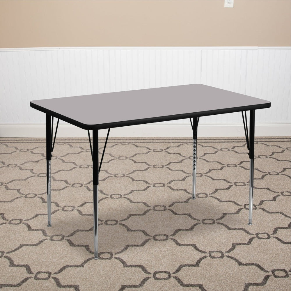 English Elm Wren Versatile Rectangular Thermal Laminate Activity Table with Adjustable Height for Any Space Gray 30"W x 48"L XU-A3048-REC-GY-T-A-GG