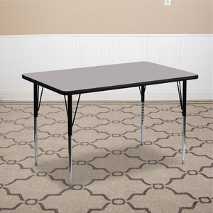 English Elm Wren Versatile Rectangular Thermal Laminate Activity Table with Adjustable Height for Any Space Gray 30"W x 48"L XU-A3048-REC-GY-T-A-GG