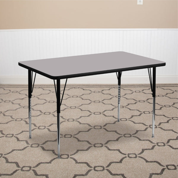 English Elm Wren Versatile Rectangular Thermal Laminate Activity Table with Adjustable Height for Any Space Gray 30"W x 48"L XU-A3048-REC-GY-T-A-GG