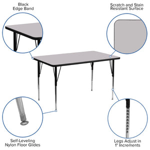 English Elm Wren Versatile Rectangular Thermal Laminate Activity Table with Adjustable Height for Any Space Gray 30"W x 48"L XU-A3048-REC-GY-T-A-GG