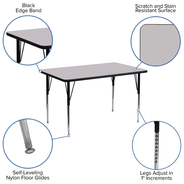 English Elm Wren Versatile Rectangular Thermal Laminate Activity Table with Adjustable Height for Any Space Gray 30"W x 48"L XU-A3048-REC-GY-T-A-GG
