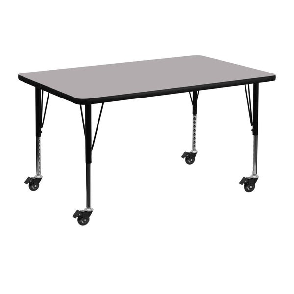 English Elm Wren Mobile Activity Table - Height Adjustable, Durable Laminate Surface for Classrooms & Playrooms Gray 30"W x 48"L XU-A3048-REC-GY-T-P-CAS-GG