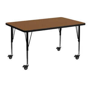 English Elm Wren Mobile Rectangular Activity Table for Early Learners - Height Adjustable & Easy to Clean Workspace Oak 30"W x 48"L XU-A3048-REC-OAK-H-P-CAS-GG