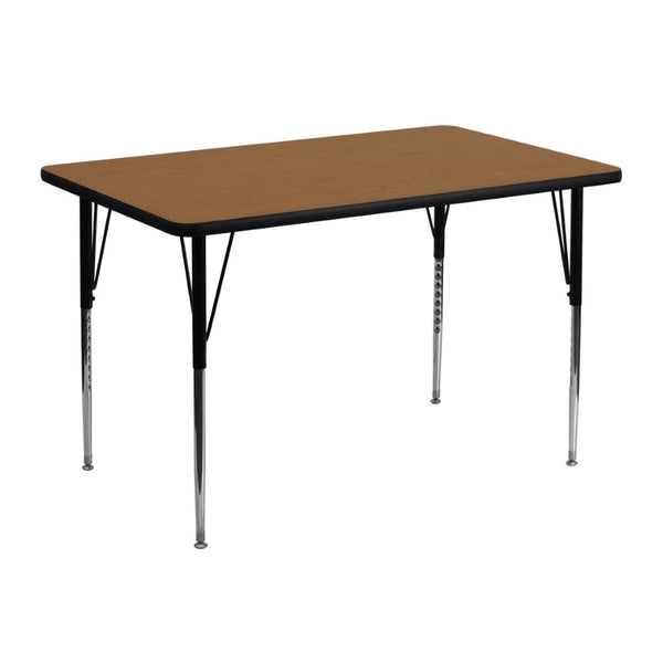English Elm Wren Versatile Rectangular Thermal Laminate Activity Table with Adjustable Height for Any Space Oak 30"W x 48"L XU-A3048-REC-OAK-T-A-GG
