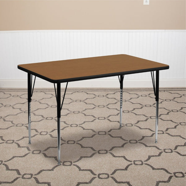 English Elm Wren Versatile Rectangular Thermal Laminate Activity Table with Adjustable Height for Any Space Oak 30"W x 48"L XU-A3048-REC-OAK-T-A-GG