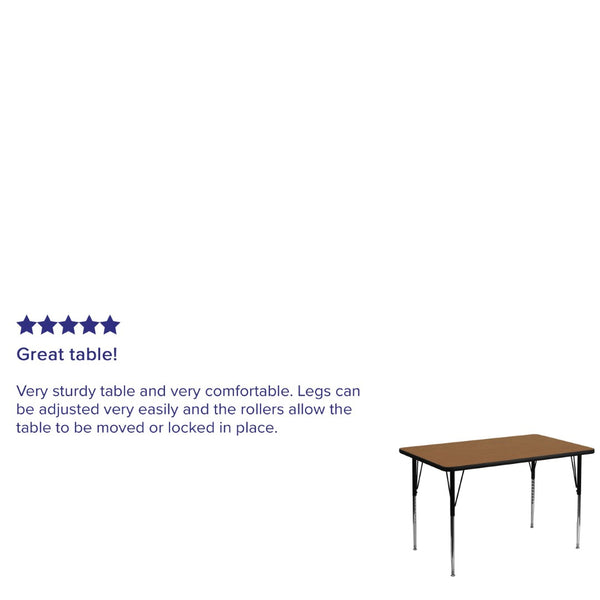 English Elm Wren Versatile Rectangular Thermal Laminate Activity Table with Adjustable Height for Any Space Oak 30"W x 48"L XU-A3048-REC-OAK-T-A-GG