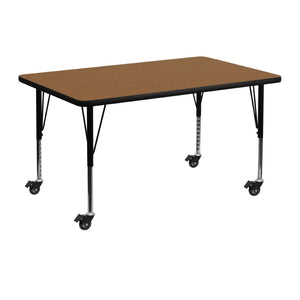 English Elm Wren Mobile Activity Table - Height Adjustable, Durable Laminate Surface for Classrooms & Playrooms Oak 30"W x 48"L XU-A3048-REC-OAK-T-P-CAS-GG