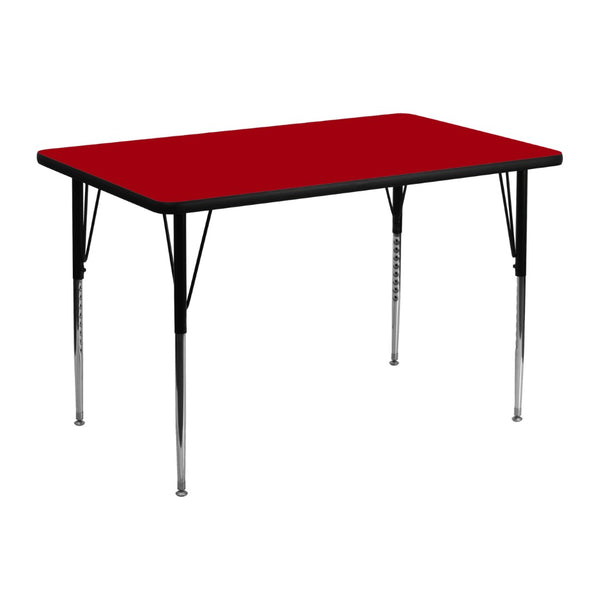 English Elm Wren Versatile Rectangular Thermal Laminate Activity Table with Adjustable Height for Any Space Red 30"W x 48"L XU-A3048-REC-RED-T-A-GG