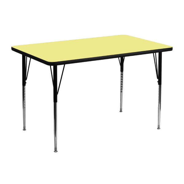 English Elm Wren Versatile Rectangular Thermal Laminate Activity Table with Adjustable Height for Any Space Yellow 30"W x 48"L XU-A3048-REC-YEL-T-A-GG
