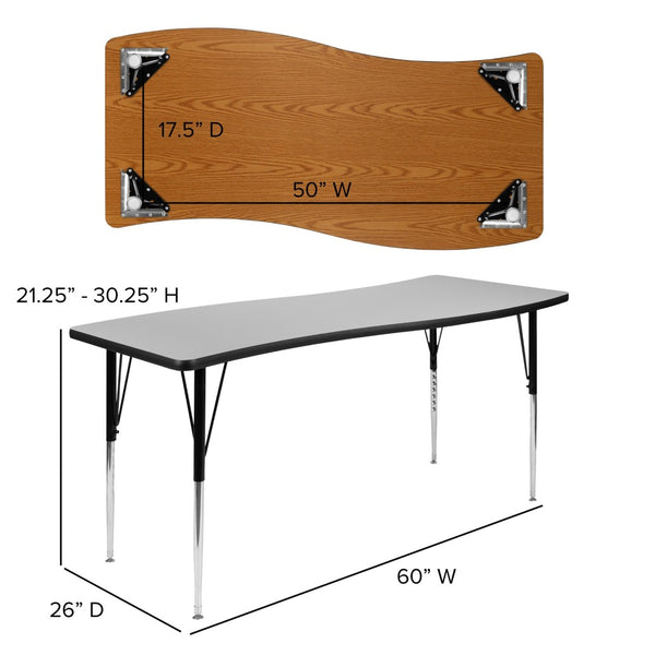 English Elm Wren Collaborative Activity Table with Adjustable Legs for Versatile Learning & Meeting Spaces Grey 26"W x 60"L XU-A3060-CON-GY-T-A-GG