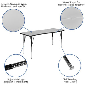 English Elm Wren Collaborative Activity Table with Adjustable Legs for Versatile Learning & Meeting Spaces Grey 26"W x 60"L XU-A3060-CON-GY-T-A-GG