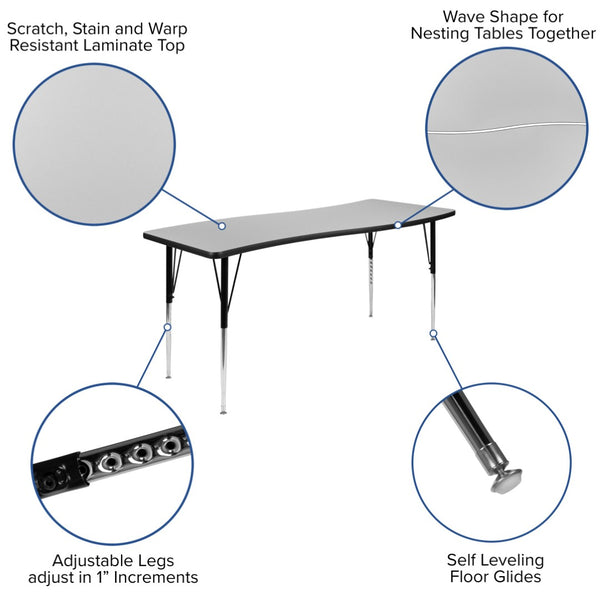 English Elm Wren Collaborative Activity Table with Adjustable Legs for Versatile Learning & Meeting Spaces Grey 26"W x 60"L XU-A3060-CON-GY-T-A-GG
