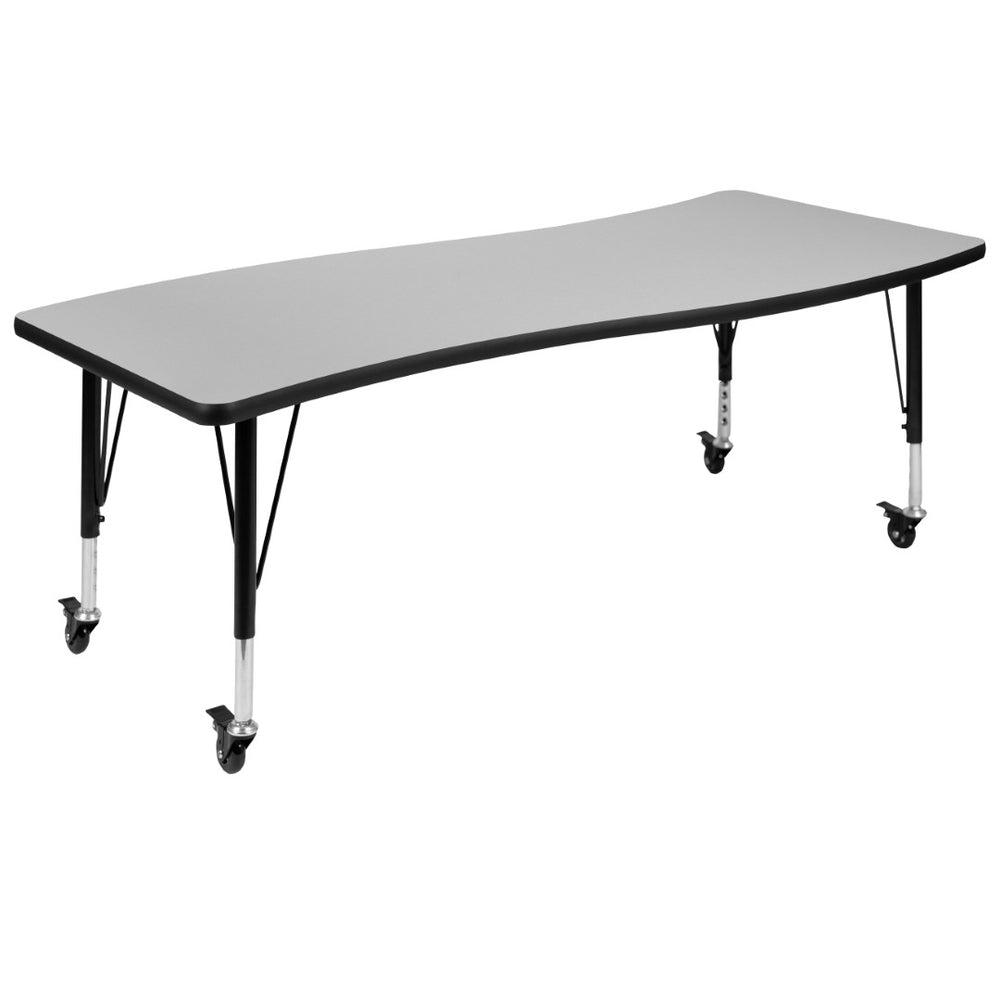English Elm Wren Mobile Rectangle Wave Activity Table for Collaborative Learning, Adjustable Height & Durable Design Grey 26"W x 60"L XU-A3060-CON-GY-T-P-CAS-GG