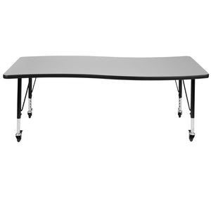 English Elm Wren Mobile Rectangle Wave Activity Table for Collaborative Learning, Adjustable Height & Durable Design Grey 26"W x 60"L XU-A3060-CON-GY-T-P-CAS-GG