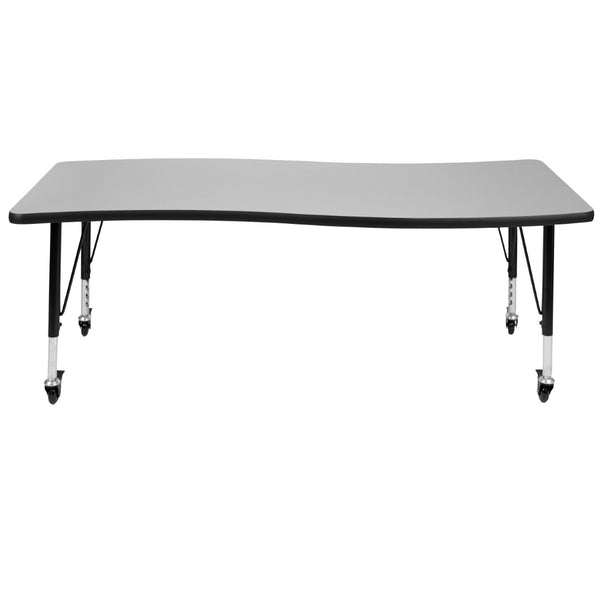 English Elm Wren Mobile Rectangle Wave Activity Table for Collaborative Learning, Adjustable Height & Durable Design Grey 26"W x 60"L XU-A3060-CON-GY-T-P-CAS-GG
