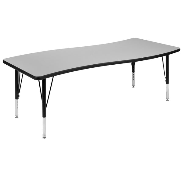 English Elm Wren Collaborative Activity Table - Height Adjustable, Durable Laminate Surface for Flexible Learning Spaces Grey 26"W x 60"L XU-A3060-CON-GY-T-P-GG