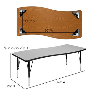 English Elm Wren Collaborative Activity Table - Height Adjustable, Durable Laminate Surface for Flexible Learning Spaces Grey 26"W x 60"L XU-A3060-CON-GY-T-P-GG