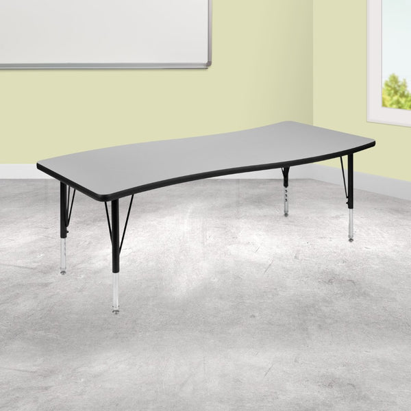 English Elm Wren Collaborative Activity Table - Height Adjustable, Durable Laminate Surface for Flexible Learning Spaces Grey 26"W x 60"L XU-A3060-CON-GY-T-P-GG