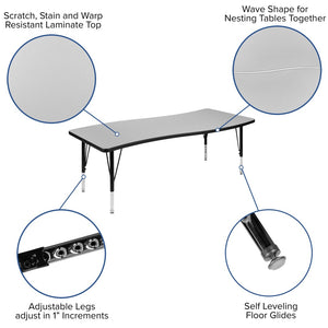 English Elm Wren Collaborative Activity Table - Height Adjustable, Durable Laminate Surface for Flexible Learning Spaces Grey 26"W x 60"L XU-A3060-CON-GY-T-P-GG