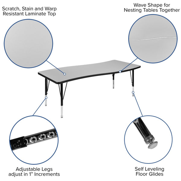 English Elm Wren Collaborative Activity Table - Height Adjustable, Durable Laminate Surface for Flexible Learning Spaces Grey 26"W x 60"L XU-A3060-CON-GY-T-P-GG