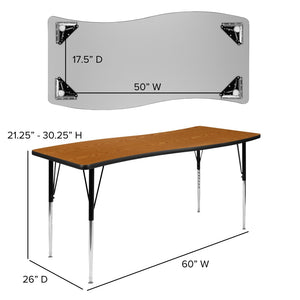 English Elm Wren Collaborative Activity Table with Adjustable Legs for Versatile Learning & Meeting Spaces Oak 26"W x 60"L XU-A3060-CON-OAK-T-A-GG