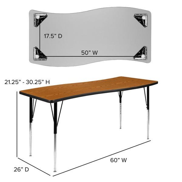 English Elm Wren Collaborative Activity Table with Adjustable Legs for Versatile Learning & Meeting Spaces Oak 26"W x 60"L XU-A3060-CON-OAK-T-A-GG