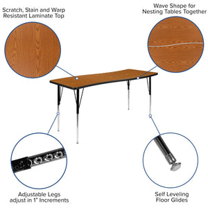 English Elm Wren Collaborative Activity Table with Adjustable Legs for Versatile Learning & Meeting Spaces Oak 26"W x 60"L XU-A3060-CON-OAK-T-A-GG