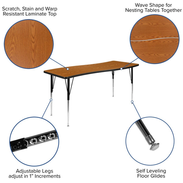 English Elm Wren Collaborative Activity Table with Adjustable Legs for Versatile Learning & Meeting Spaces Oak 26"W x 60"L XU-A3060-CON-OAK-T-A-GG