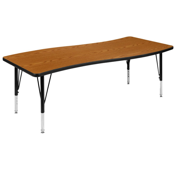 English Elm Wren Collaborative Activity Table - Height Adjustable, Durable Laminate Surface for Flexible Learning Spaces Oak 26"W x 60"L XU-A3060-CON-OAK-T-P-GG