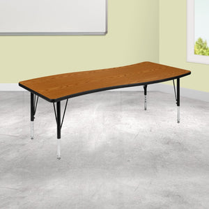 English Elm Wren Collaborative Activity Table - Height Adjustable, Durable Laminate Surface for Flexible Learning Spaces Oak 26"W x 60"L XU-A3060-CON-OAK-T-P-GG