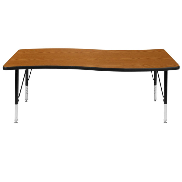 English Elm Wren Collaborative Activity Table - Height Adjustable, Durable Laminate Surface for Flexible Learning Spaces Oak 26"W x 60"L XU-A3060-CON-OAK-T-P-GG