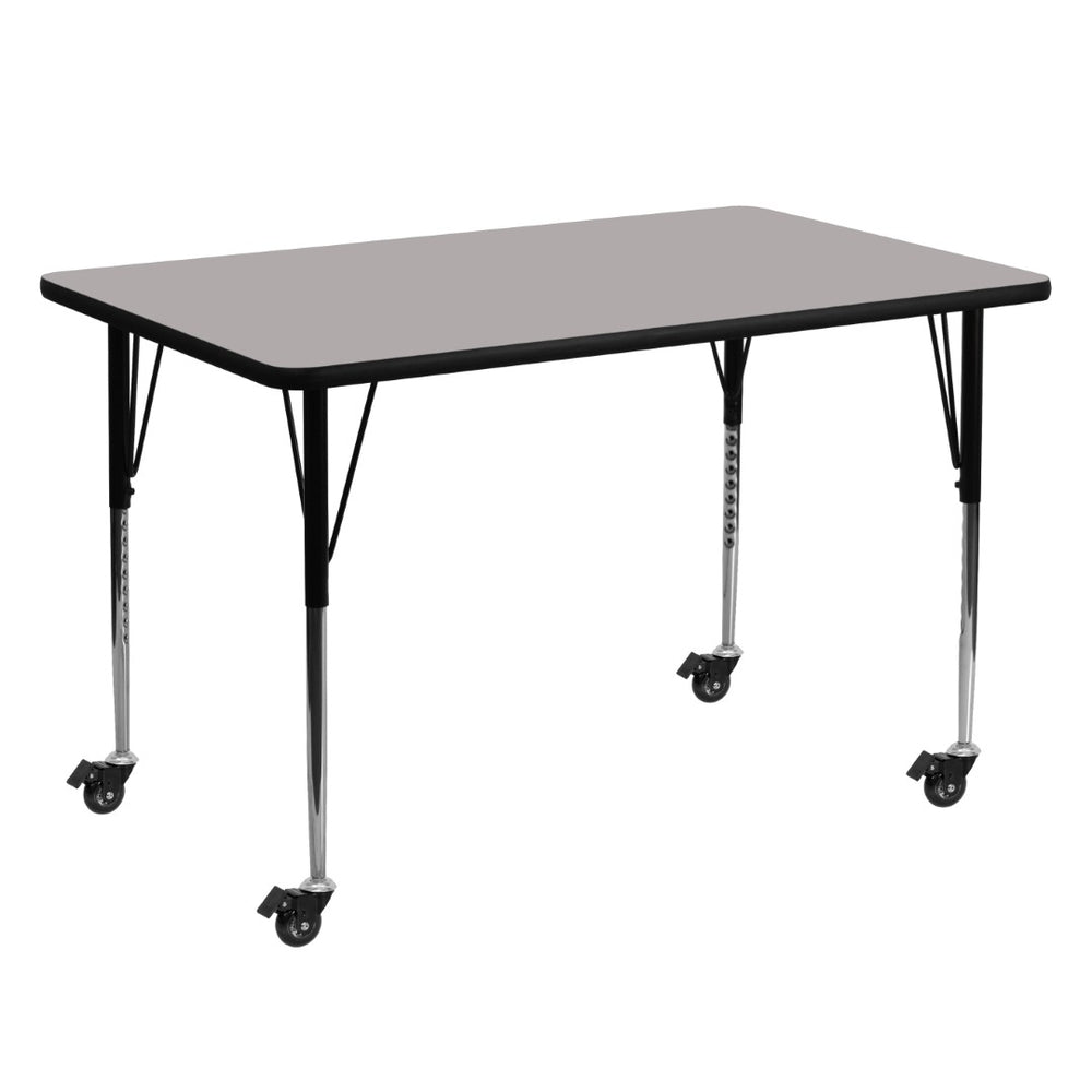 English Elm Wren Rectangular Activity Table for Collaboration – Durable Laminate Surface with Adjustable Height Legs Gray 30"W x 60"L XU-A3060-REC-GY-H-A-CAS-GG