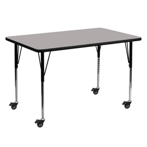 English Elm Wren Rectangular Activity Table for Collaboration – Durable Laminate Surface with Adjustable Height Legs Gray 30"W x 60"L XU-A3060-REC-GY-H-A-CAS-GG