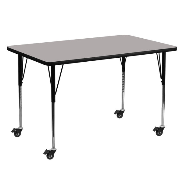English Elm Wren Rectangular Activity Table for Collaboration – Durable Laminate Surface with Adjustable Height Legs Gray 30"W x 60"L XU-A3060-REC-GY-H-A-CAS-GG