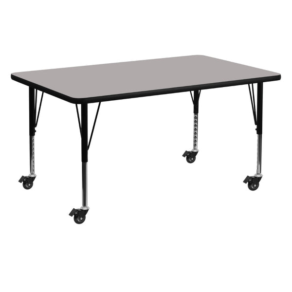 English Elm Wren Mobile Activity Table for Kids - Adjustable Height, Durable Laminate, Ideal for Classrooms Gray 30"W x 60"L XU-A3060-REC-GY-H-P-CAS-GG