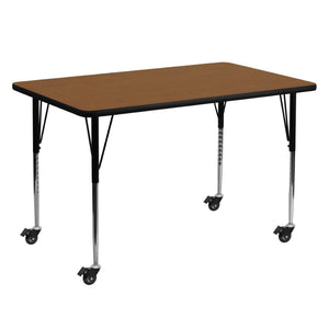 English Elm Wren Rectangular Activity Table for Collaboration – Durable Laminate Surface with Adjustable Height Legs Oak 30"W x 60"L XU-A3060-REC-OAK-H-A-CAS-GG