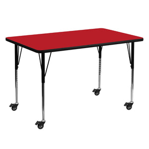 English Elm Wren Rectangular Activity Table for Collaboration – Durable Laminate Surface with Adjustable Height Legs Red 30"W x 60"L XU-A3060-REC-RED-H-A-CAS-GG