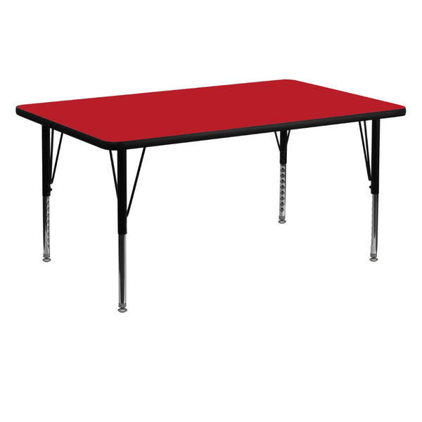 English Elm Wren Durable Activity Table for Preschool, Height Adjustable for Collaborative Learning & Play Red 30"W x 60"L XU-A3060-REC-RED-H-P-GG