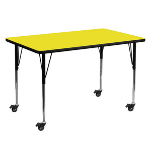 English Elm Wren Rectangular Activity Table for Collaboration – Durable Laminate Surface with Adjustable Height Legs Yellow 30"W x 60"L XU-A3060-REC-YEL-H-A-CAS-GG