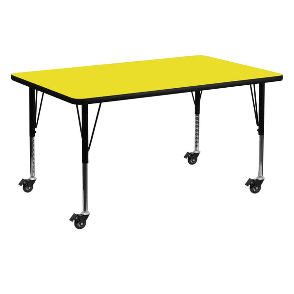 English Elm Wren Mobile Activity Table for Kids - Adjustable Height, Durable Laminate, Ideal for Classrooms Yellow 30"W x 60"L XU-A3060-REC-YEL-H-P-CAS-GG