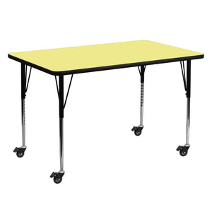 English Elm Wren Mobile Rectangular Activity Table - Durable, Adjustable, and Versatile for Classrooms & Projects Yellow 30"W x 60"L XU-A3060-REC-YEL-T-A-CAS-GG