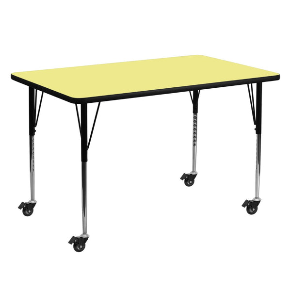 English Elm Wren Mobile Rectangular Activity Table - Durable, Adjustable, and Versatile for Classrooms & Projects Yellow 30"W x 60"L XU-A3060-REC-YEL-T-A-CAS-GG
