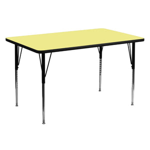 English Elm Wren Durable Thermal Laminate Activity Table with Adjustable Legs for Collaborative Learning Spaces Yellow 30"W x 60"L XU-A3060-REC-YEL-T-A-GG